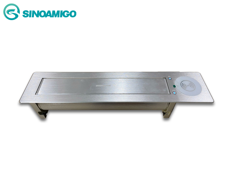 Hộp ổ cắm điện âm bàn cao cấp sinoamigo SMT-3 màu bạc mở nắp bằng điện